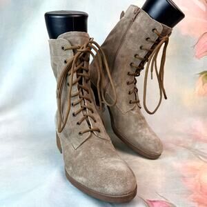 Celtic & Co Block Heel Sand Derby Lace Up Suede Leather Boots